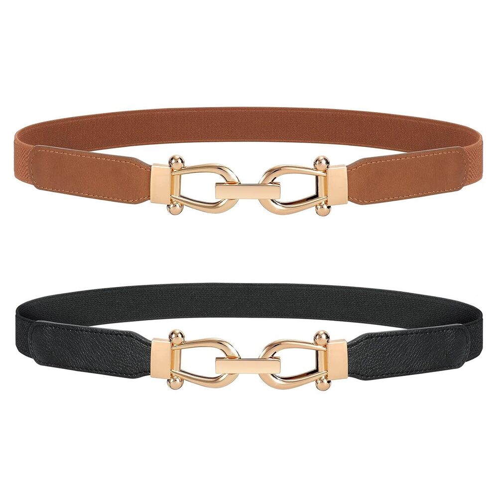 Stretchy Waist Belt 2 Pack Women Retro Gold Buckle